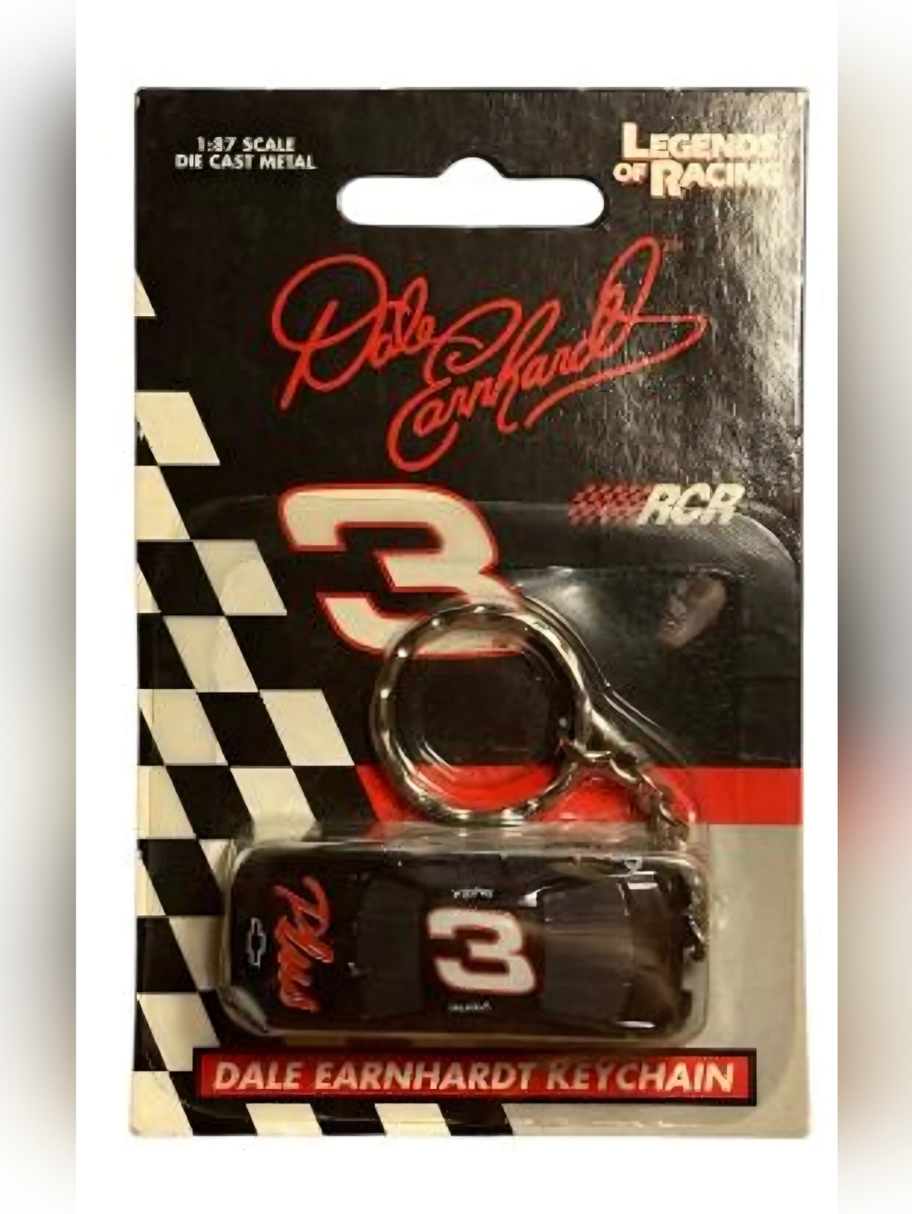VINTAGE 1998 SMALL Dale Earnhardt #3 Black Keychain with Metal Ring MINI COOL